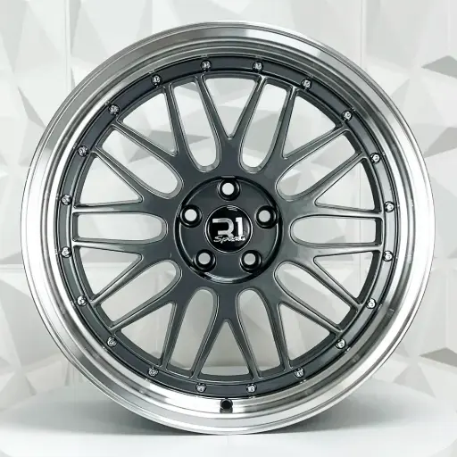 [181507R] RIN 18X9 5-100 R1 SPORT A038 GUNMETAL MACHINE LIP CHROME RIVETS ET25 CB73.1